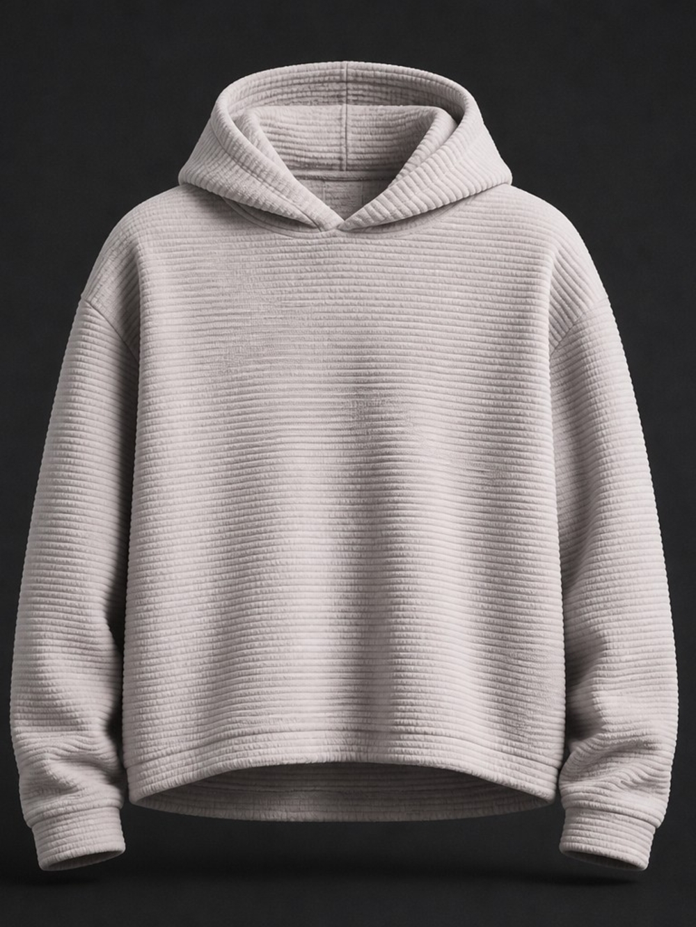 White Ribbed Oversized Cropped Hoodie Sweatshirt Pullover Top Large 5073